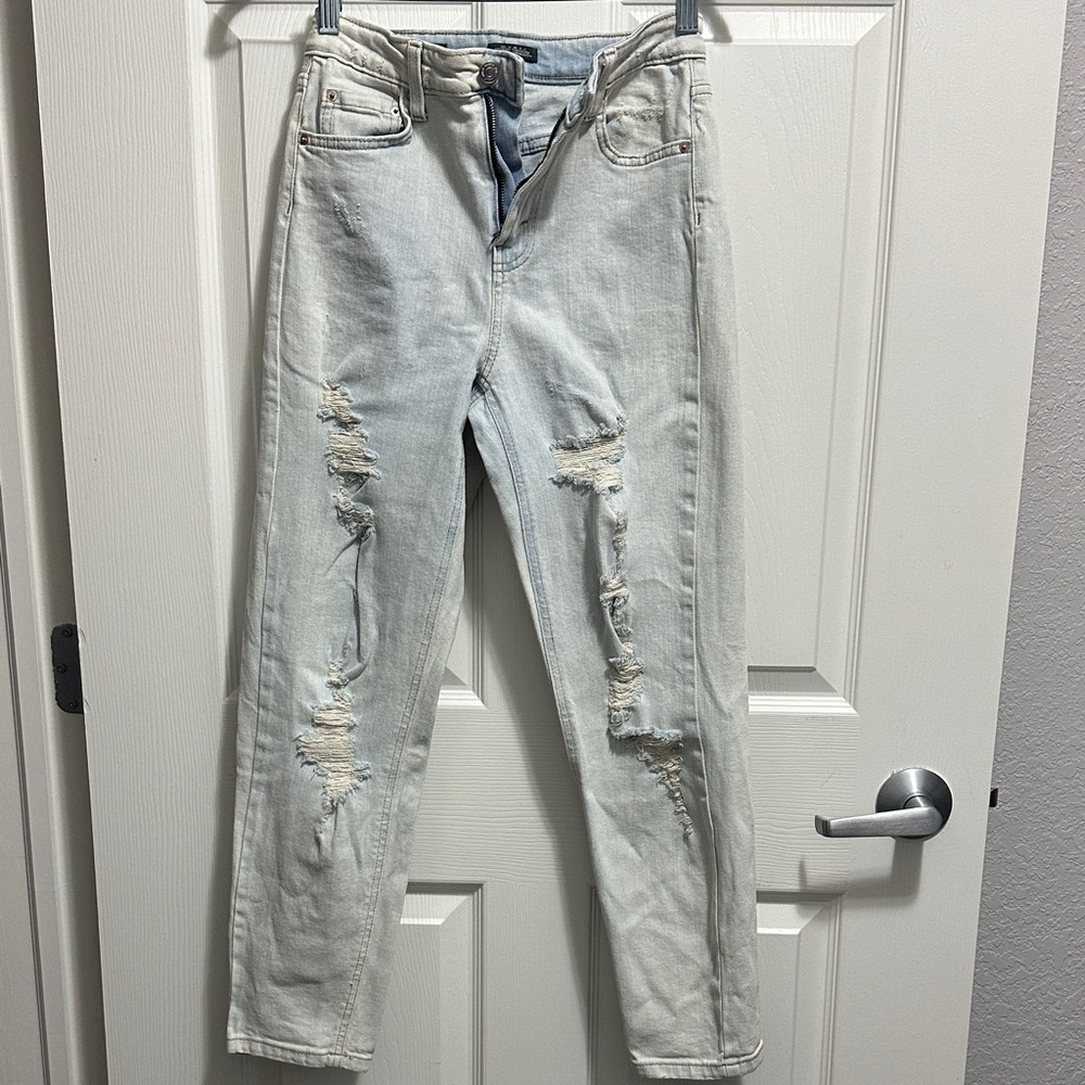Light Wash Distressed Highest Rise Mom Jeans